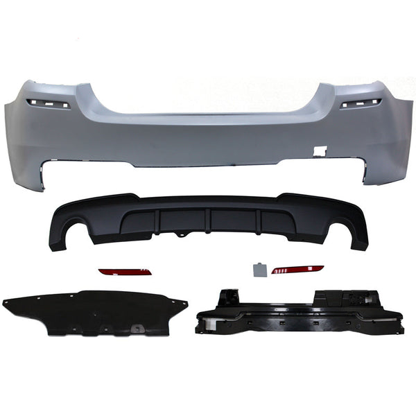 Rear Bumper Cover Compatible With 2011-2016 F10, 5 Series 535i M-Performance Rear Bumper Cover Single Muffler Twin Outlet PP by IKON MOTORSPORTS, 2012 2013 2014 2015