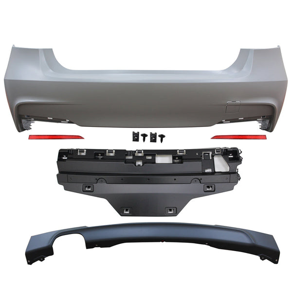 Rear Bumper Cover Compatible With 2012-2018 BMW F30, 328i 3 Series M-Tech Rear Bumper Conversion Diffuser Twin Muffler Single Outlet , 2013 2014 2015 2016