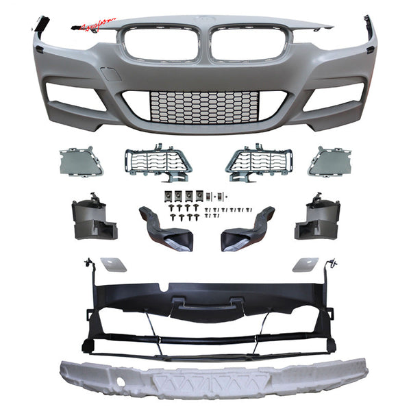 Front Bumper Conversion Compatible With 2012-2018 BMW F30 4Dr, M-Tech Style Unpainted PP Front Bumper Aftermarket Replacement Parts by IKON MOTORSPORTS, 2013 2014 2015 2016