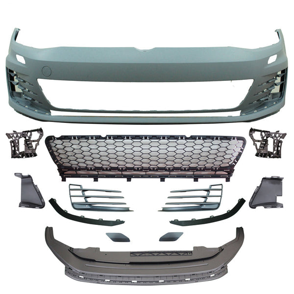 Front Bumper Cover Compatible With 2015-2017 Volkswagen Golf 7, MK7 GTI Type Front Bumper Cover Grille Fog Cover No PDC by IKON MOTORSPORTS, 2016