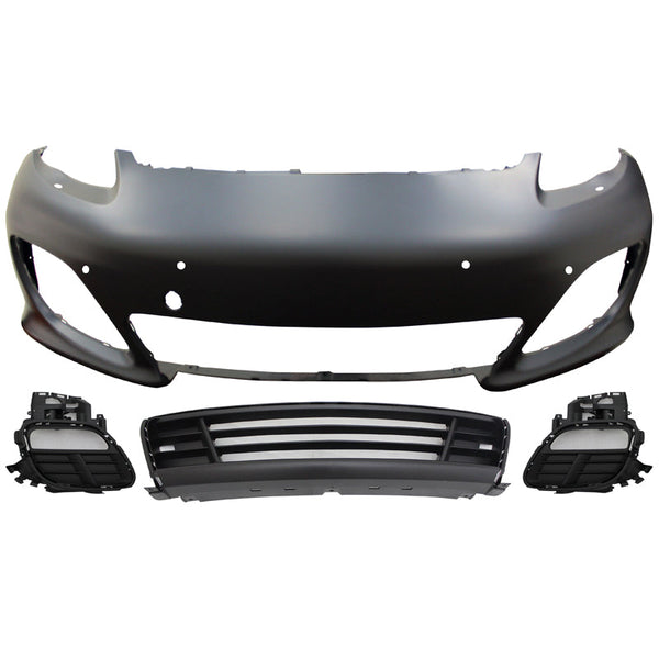 Front Bumper Compatible With 2010-2013 Porsche Panamera 4S Style Unpainted Black Polypropylene (PP) Cover Guard Protection Conversion Factory Replacement Exterior Body Kit by IKON MOTORSPORTS, 2012