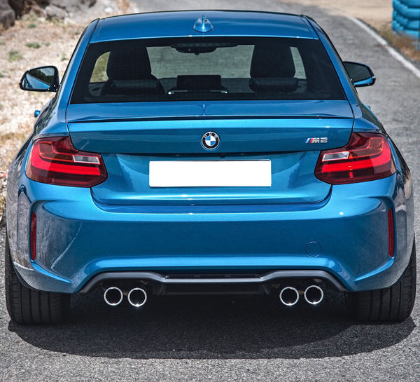 IKON MOTORSPORTS, Rear Bumper Cover Compatible With 2014-2021 BMW F22 2 Series Coupe, M2 Style Twin Outlet Rear Bumper Lip Diffuser