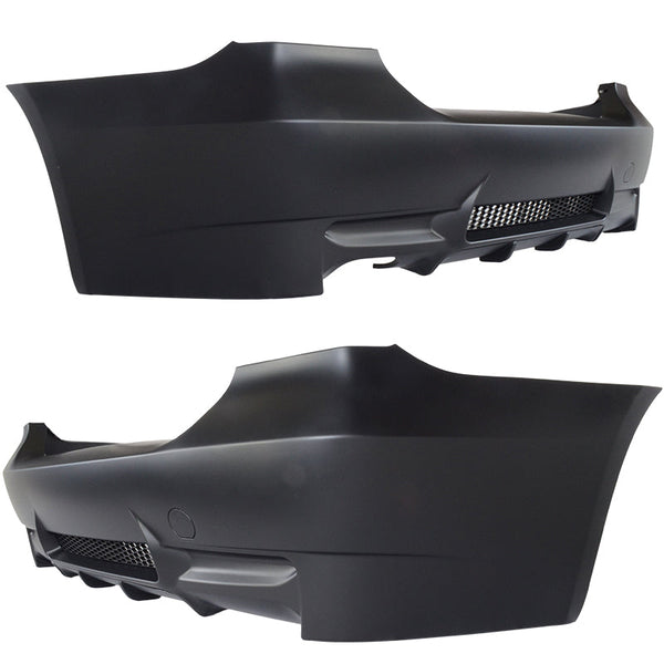 Rear Bumper Cover Compatible With 2006-2011 BMW E90, 3-Series M3 Style PP Rear Bumper Conversion Replacement Diffuser Single Outlet by IKON MOTORSPORTS, 2007 2008 2009 2010