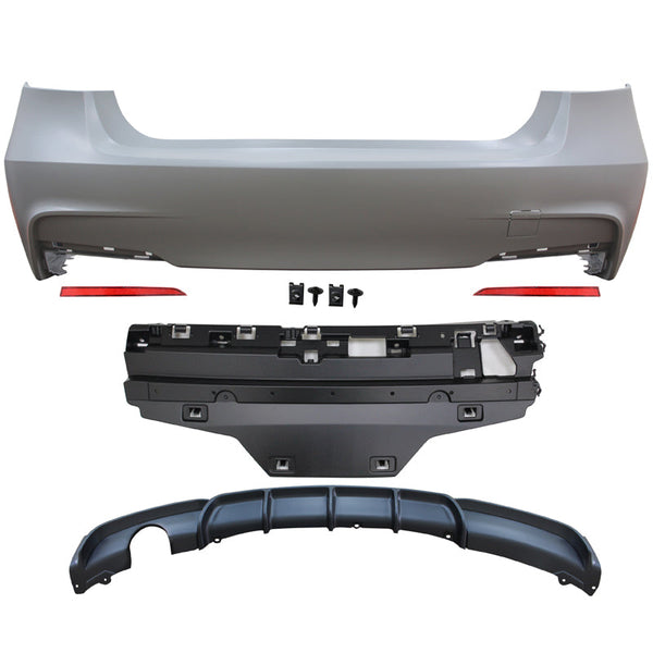 Rear Bumper Cover Compatible With 2012-2018 F30, 320i M Performance Rear Bumper Conversion Guard Single Muffler Outlet PP by IKON MOTORSPORTS, 2013 2014 2015