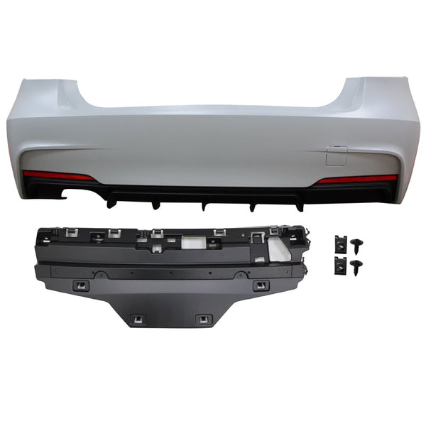 Rear Bumper Cover Compatible With 2012-2018 F30, 328i M Performance Rear Bumper Conversion Twin Muffler Single Outlet PP by IKON MOTORSPORTS, 2013 2014 2015