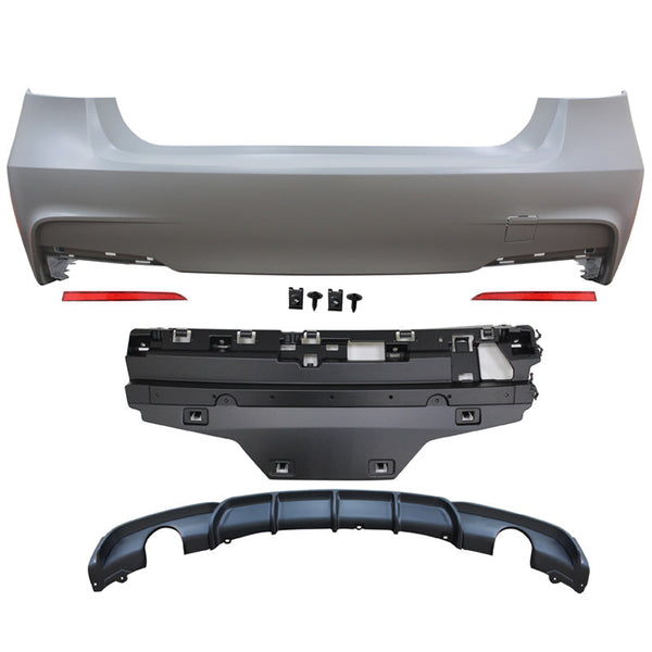 Rear Bumper Cover Compatible With 2012-2018 F30, 335i M Performance Rear Bumper Conversion Single Muffler Twin Outlet PP by IKON MOTORSPORTS, 2013 2014 2015
