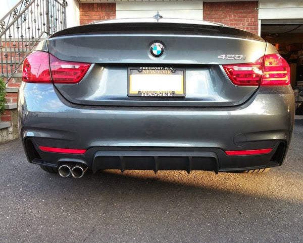 IKON MOTORSPORTS, Rear Bumper Cover Compatible With 2014-2020 BMW F32 F33 F36 428I, M-Performance Style PP Black Added On Bodykit