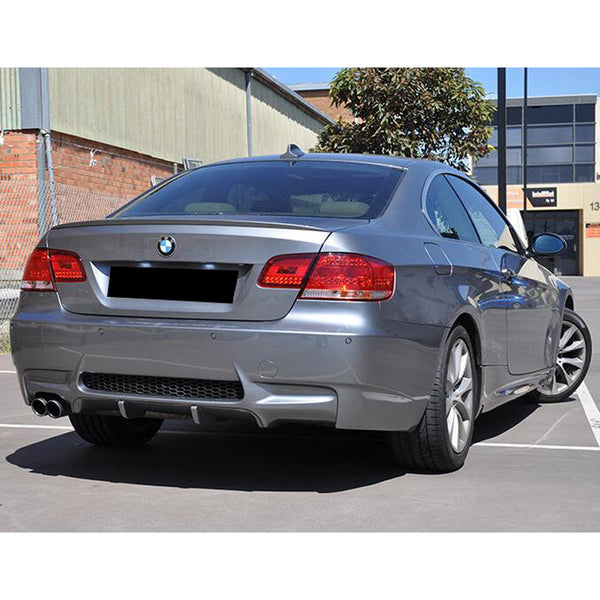 IKON MOTORSPORTS, Rear Bumper Cover Compatible With 2007-2013 BMW E92 E93, M3 Style Rear Bumper Conversion Guard Diffuser Single Exhaust 2008 2009 2010 2011 2012