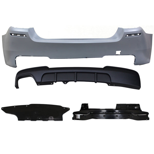 Rear Bumper Cover Compatible With 2011-2016 F10, 5 Series 528i M-Performance Rear Bumper Cover Twin Muffler Single Outlet , 2012 2013 2014 2015