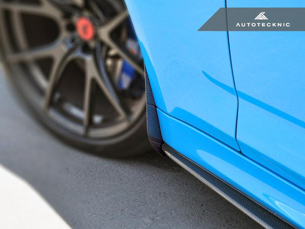 AutoTecknic F90 M5 Carbon Fiber Splash Guard installed at rear of driver side front wheel well