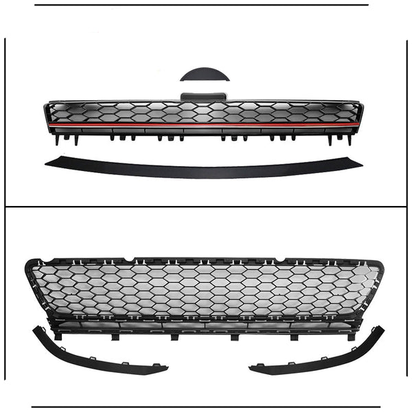 Fits 15-17 Golf 7 MK7 GTI Type Front Bumper Cover + Black Red Chrome Grille