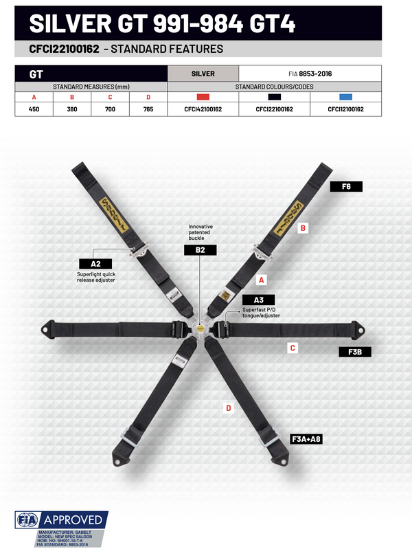 Sabelt Silver Series Enduro Porsche GT2-GT3-GT4 6 Point Racing Harness 2029 Expiry - ModMyEuro