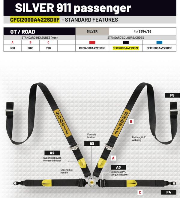 Sabelt Porsche 996 / 997 4-Point Track Day Car Harness-Image