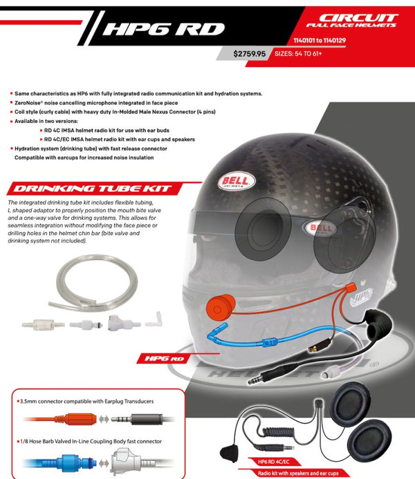 Bell HP6 8860-2018 RD-4C/EC Carbon Fiber Helmet with Built-in Earcup Speakers /Hydration - Competition Motorsport
