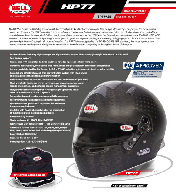 Bell HP77 8860-2018 Carbon Fiber Helmet - Competition Motorsport