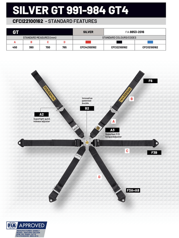 Sabelt Silver Series Enduro Porsche GT2/GT3/GT4 6 Point Racing Harness - ModMyEuro