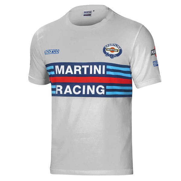 Sparco Sportline t-shirt in grey featuring the iconic Martini Racing livery colors and Sparco logo