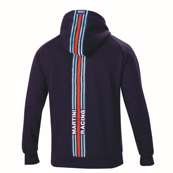 Sparco Martini Racing Stripes Hoodie navy back view with vertical stripe and hood embroidery - image