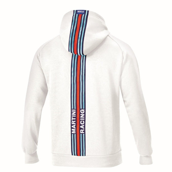 Sparco Martini Racing Stripes Hoodie white back view showing embroidered Martini Racing stripes - image