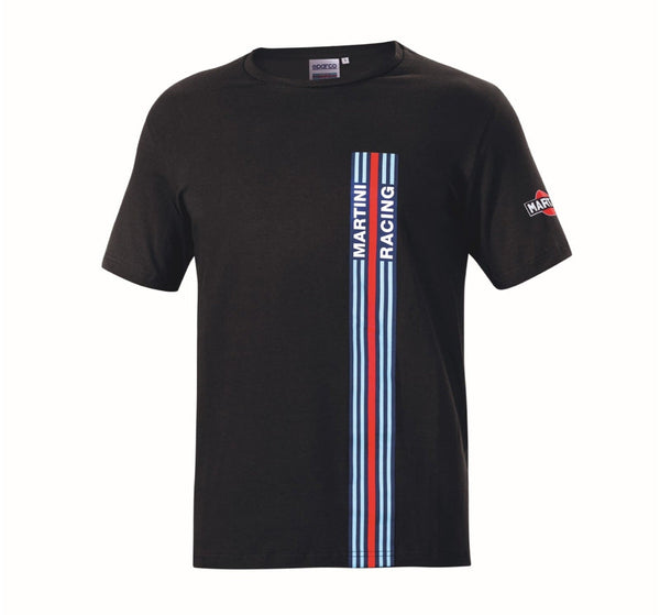 Sparco Martini Racing Stripes T-Shirt in black with bold Martini livery on chest and sleeve