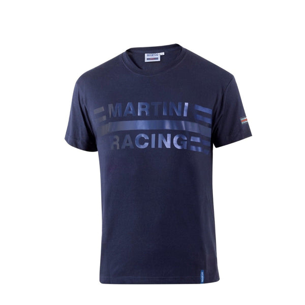 Front view of Sparco Martini T-Shirt Big Logo in navy with tone-on-tone graphic -Image