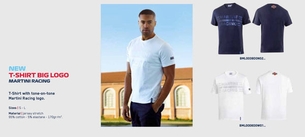 Sparco Martini T-Shirt Big Logo in navy front and back views -Image