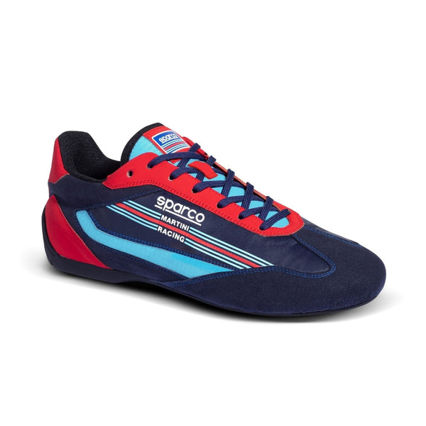 parco S-Drive Martini Racing Shoe – Angled front view with Martini stripes and bold laces