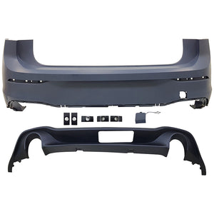 IKON MOTORSPORTS, Rear Bumper Cover Compatible With 2022-2024 Volkswagen Golf GTI MK8, GTI Style Rear Bumper Guard Conversion w/ Diffuser Lip Spoiler Bodykit