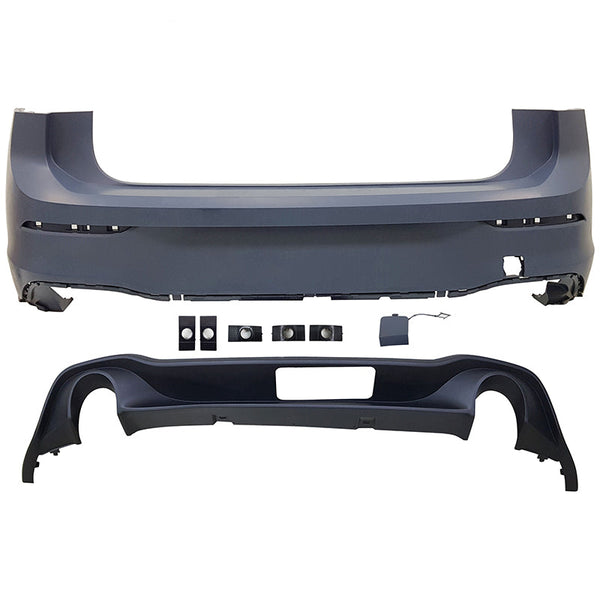 IKON MOTORSPORTS, Rear Bumper Cover Compatible With 2022-2024 Volkswagen Golf GTI MK8, GTI Style Rear Bumper Guard Conversion w/ Diffuser Lip Spoiler Bodykit