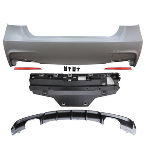Rear Bumper Cover Compatible With 2012-2018 BMW F30, 3 Series MP Style Rear Bumper Conversion Diffuser Twin Muffler Twin Outlet by IKON MOTORSPORTS, 2013 2014 2015 2016