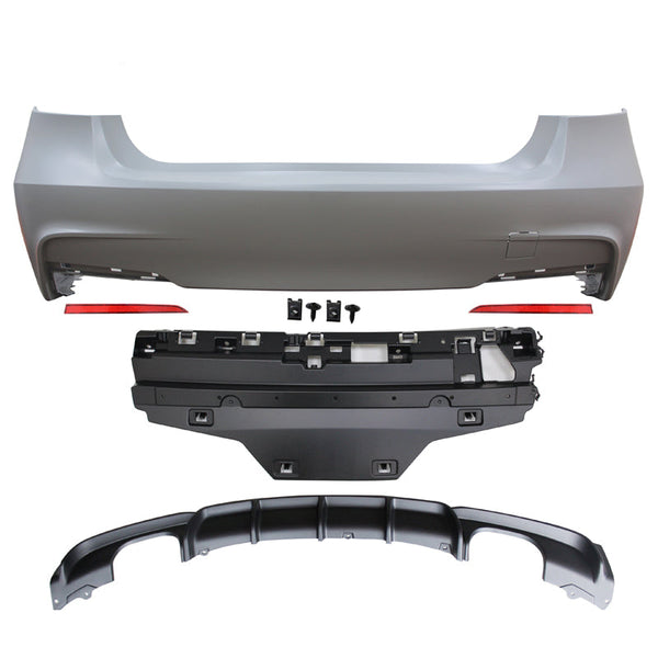 Rear Bumper Cover Compatible With 2012-2018 BMW F30, 3 Series MP Style Rear Bumper Conversion Diffuser Twin Muffler Twin Outlet by IKON MOTORSPORTS, 2013 2014 2015 2016