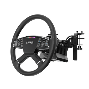 Moza Racing Trucking bundle perfect for american truck simulator Front side angle view wheel and wheelbase