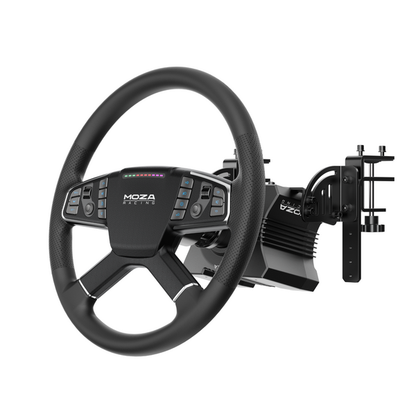 Moza Racing Trucking bundle perfect for american truck simulator Front side angle view wheel and wheelbase