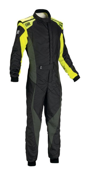 OMP Tecnica Evo Race Suit Black / Yellow Front Image