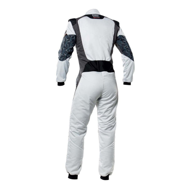 OMP Tecnica Hybrid Race Driver Suit Silver / Black Rear Image