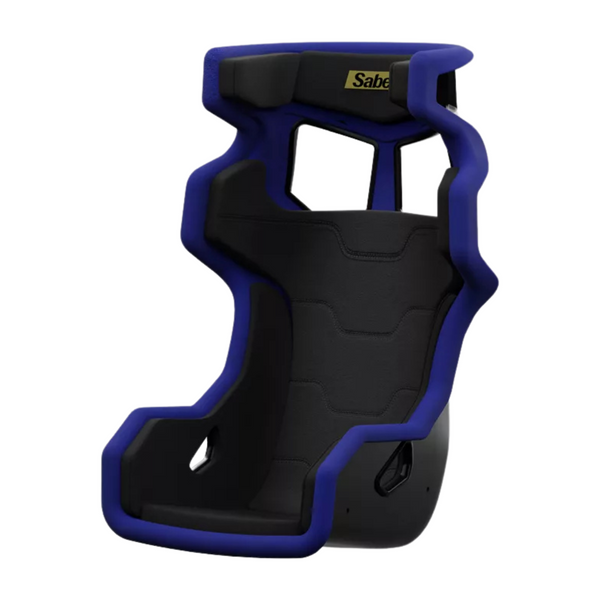 Blue and black seat left facing