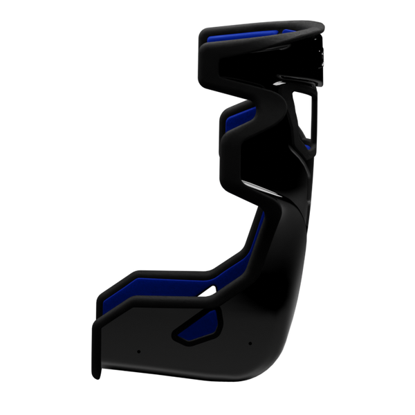 Blue and black seat left facing