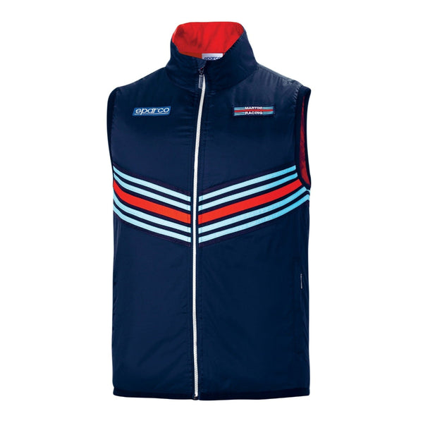 Front view of Sparco Martini Frame Vest in navy with embroidered logos and quilted design-image