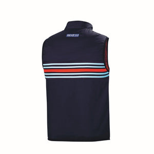 Back view of Sparco Martini Racing Replica Vest in navy with horizontal Martini striping and Sparco logo-image

