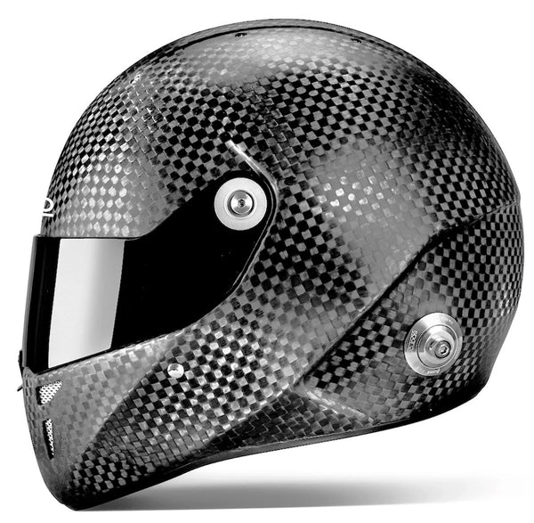 High-Resolution Sparco Carbon Fiber Racing Helmet - Side View Image Explore every detail with this high-resolution side view image of the Sparco Prime RF-10 8860 Supercarbon Helmet, highlighting its advanced features.