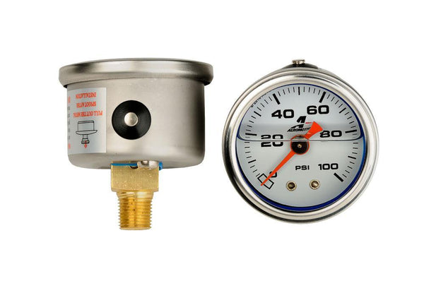 Aeromotive 0-100psi Analog Mechanical Fuel Pressure Gauge 1.5" (15633)