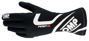 Close-up view of OMP First S Race Gloves showing silicone print on palm and fingers Image