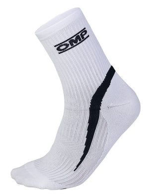 OMP Karting Socks in White – Short-length technical socks with elastic support and fatigue-reducing weave