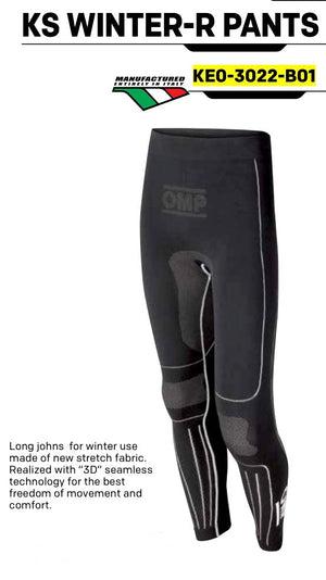 OMP KS Winter-R Pants in Black - Seamless karting long johns for winter performanc