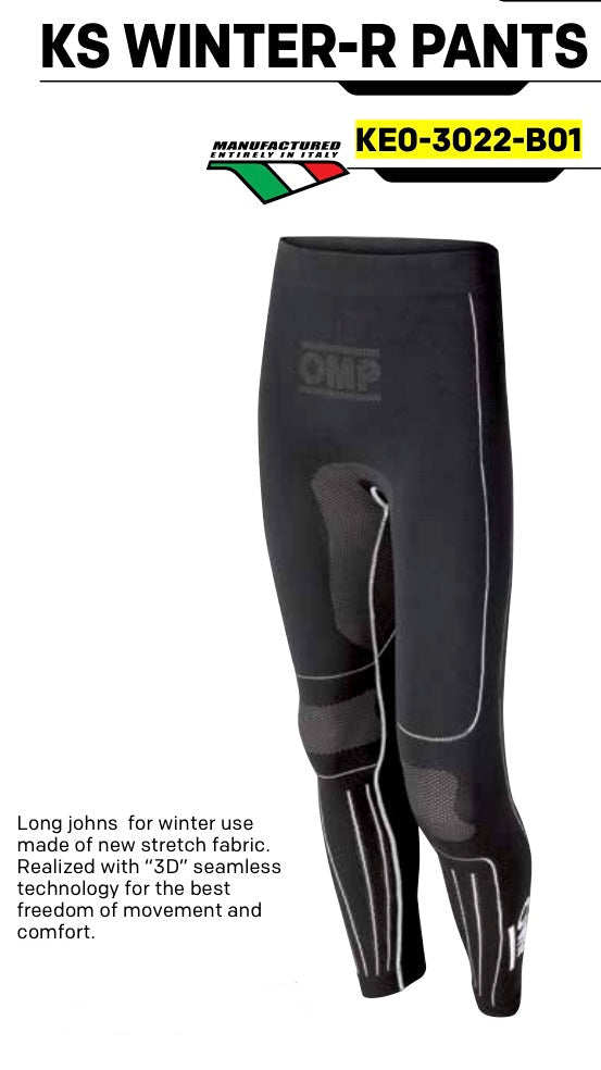 OMP KS Winter-R Pants in Black - Seamless karting long johns for winter performanc