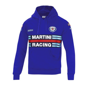 Sparco Martini Hoodie navy with embroidered Martini Racing chest stripe and sponsor badges - image