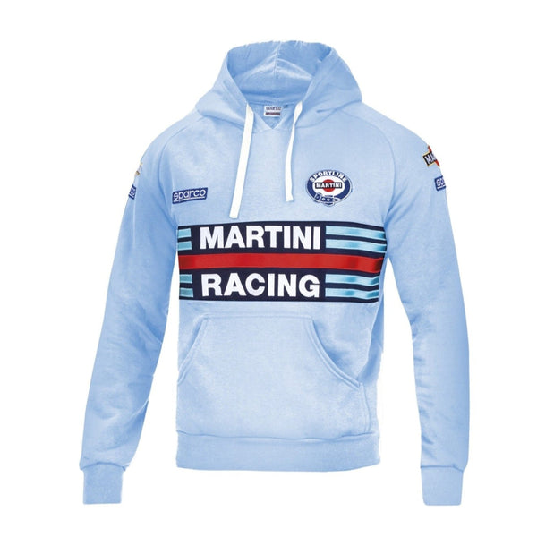 Sparco Martini Hoodie navy with embroidered Martini Racing chest stripe and sponsor badges - image