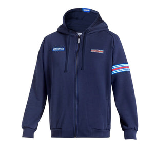 Sparco Martini Racing Hoodie white front view with chest embroidery and zip closure-Image 