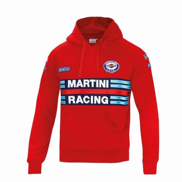 Sparco Martini Hoodie red with bold Martini Racing chest stripes and logo patches - image