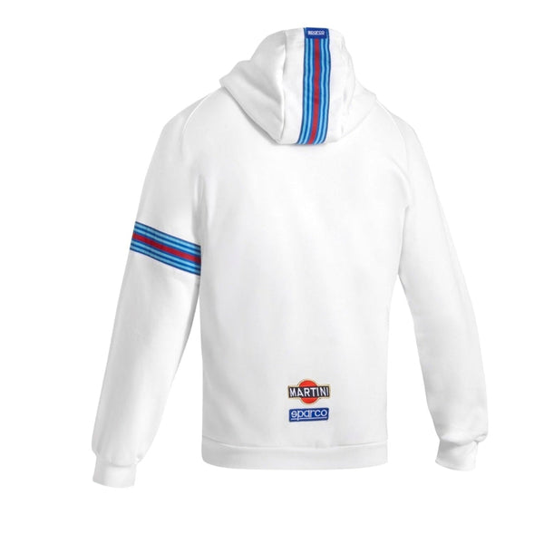 Sparco Martini Racing Hoodie white front view with chest embroidery and zip closure- Image 